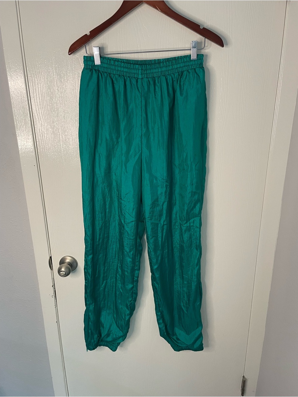 Vintage 80s 90s Teal Nylon Windbreaker Track Pants Large Ankle Zip - Picture 2 of 12